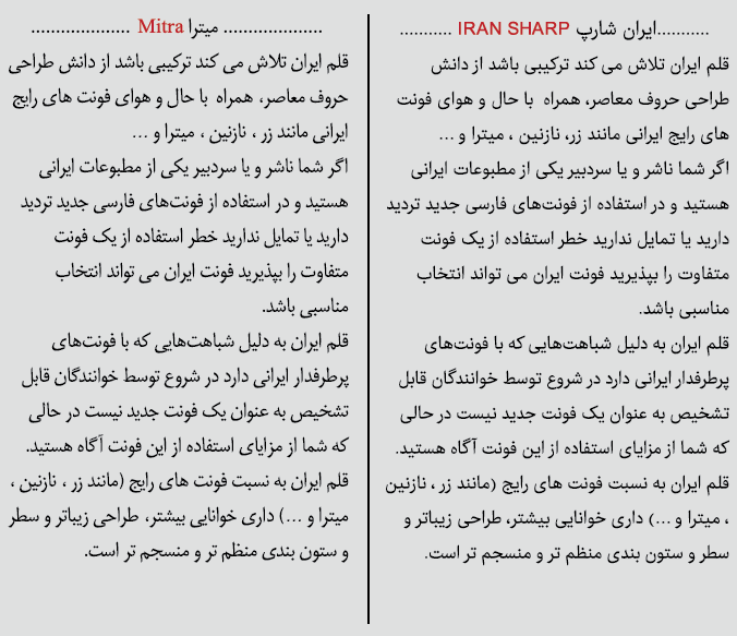 Iransharp-vs-mita فونت ایران شارپ