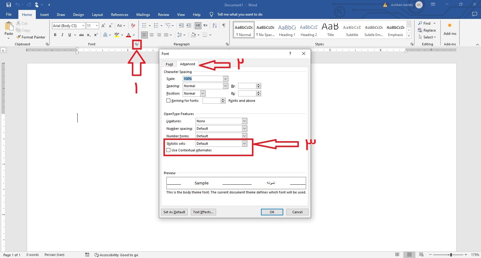 word-stylistic set-min فعالسازی حروف جایکزین در وورد