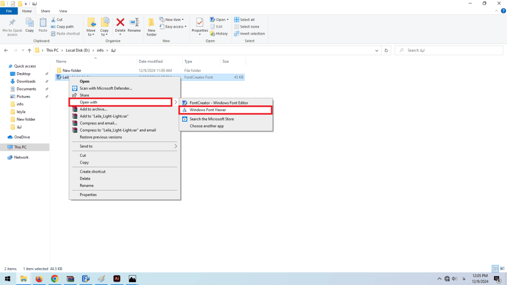 Untitled نصب فونت در ویندوز