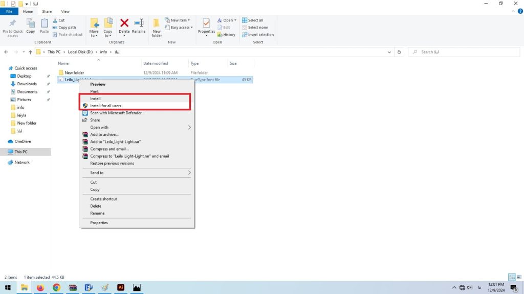 install-font-farsi36 نصب فونت در ویندوز
